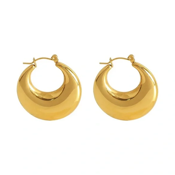 NEW💎18K Gold Plated Chunky Hoop Earrings*High Gloss Finish - Picture 4 of 4